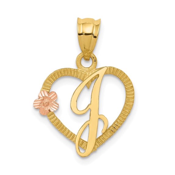 Diamond2Deal 14K Two Tone Gold Heart Letter J Initial Pendant for Women (L- 0.64 inch, W- 0.65 inch)