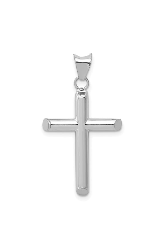 14k White Gold Polished Hollow Cross Pendant for Women (L- 1.26 inch, W- 0.63 inch)