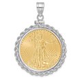 thumbnail image 1 of Diamond2Deal 14k White Gold Rope 1/2oz American Eagle Screw Top Coin Bezel Pendant for Women (L- 1.72 inch, W- 1.23 inch), 1 of 4