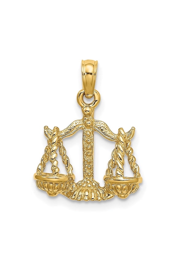 14k Yellow Gold 3-D Libra Zodiac Charm Pendant for Women (L- 0.73 inch, W- 0.57 inch)