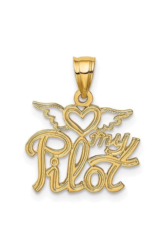 14K Yellow Gold HEART MY PILOT Charm Pendant for Women (L- 0.5 inch, W- 0.62 inch)