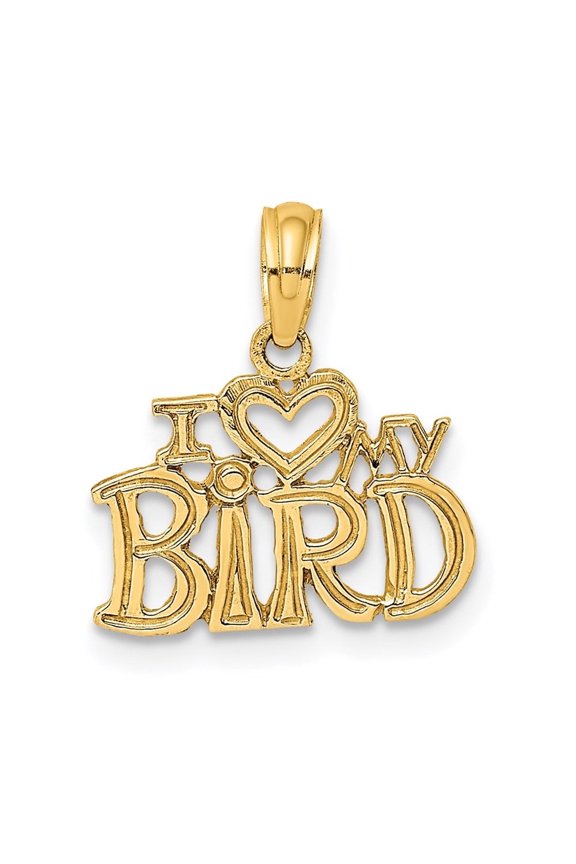 14K Yellow Gold I HEART MY BIRD Charm Pendant for Women (L- 0.54 inch, W- 0.52 inch)