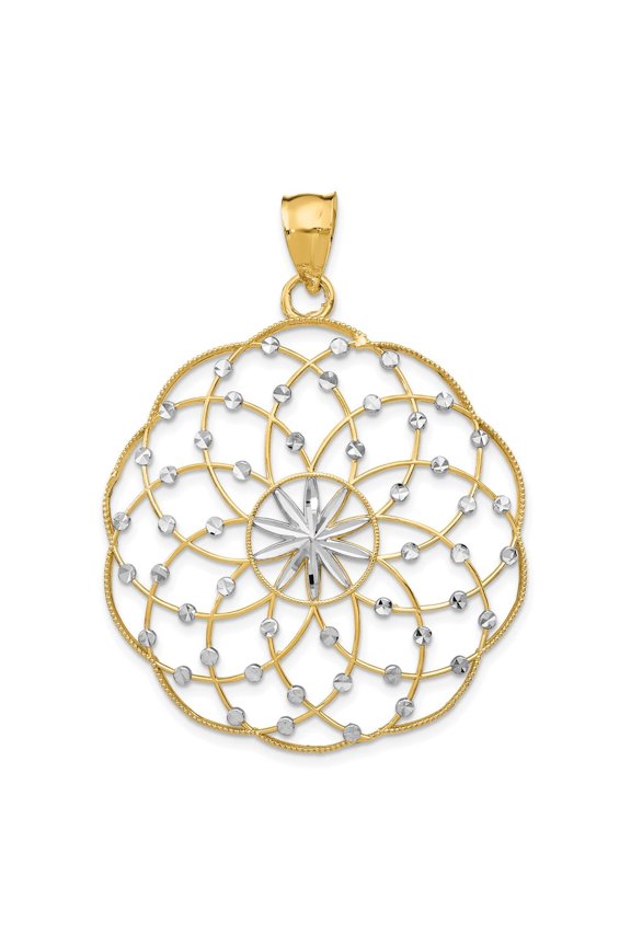 14k Yellow Gold Rhodium Diamond Cut Sphere Pendant for Women (L- 1.97 inch, W- 1.38 inch)
