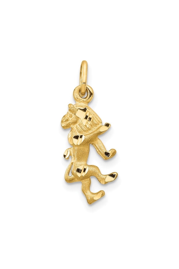 14k Yellow Gold Satin Diamond-Cut Leo Zodiac Charm Pendant for Women (L- 0.87 inch, W- 0.32 inch)