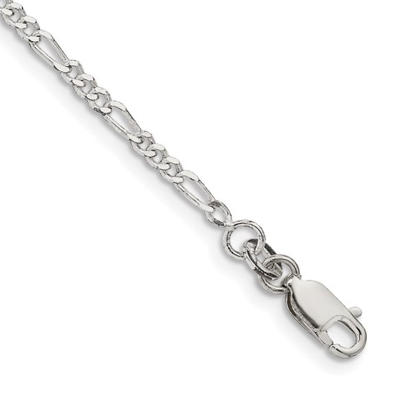 925 Sterling Silver 2.25mm Figaro Chain Bracelet for Women 6"