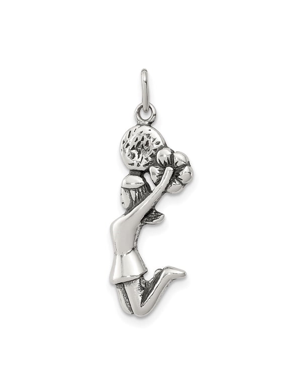 925 Sterling Silver Antiqued Cheerleader Charm Pendant for Women (L- 1.19 inch, W- 0.4 inch)