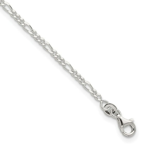 925 Sterling Silver Diamond-Cut Polished Figaro Plus 1in ext. Chain Anklet for Women 11"