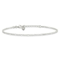 925 Sterling Silver Diamond-Cut Polished Figaro Plus 1in ext. Chain Anklet for Women 9"