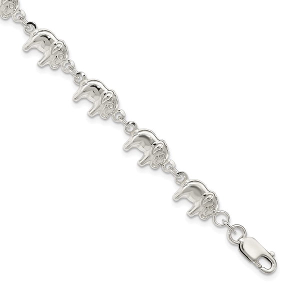 925 Sterling Silver Elephant Bracelet for Women 7"