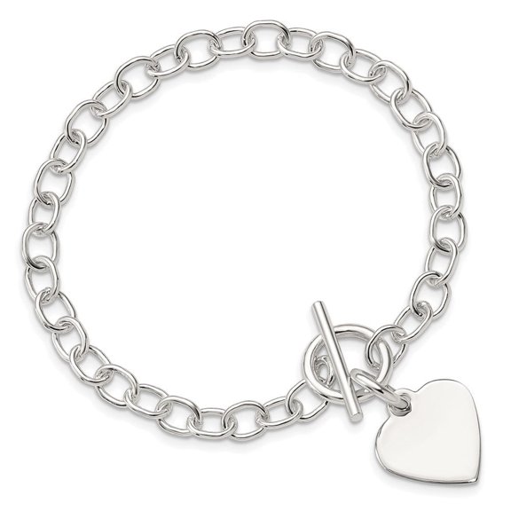 925 Sterling Silver Polished Heart Charm Bracelet for Women 7.5