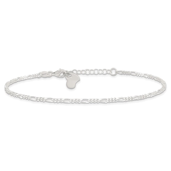 925 Sterling Silver Polished Heart Plus 1in Ext. Chain Anklet for Women 9"