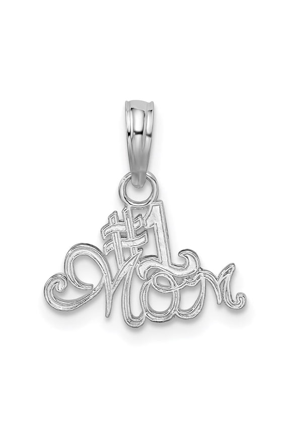 925 Sterling Silver Rhod-Plated #1 MOM Script Pendant for Women