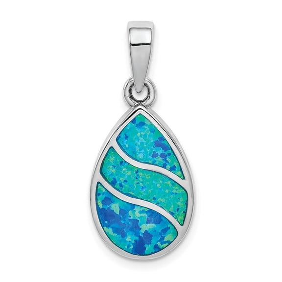 Diamond2Deal 925 Sterling Silver Rhod-Plated Created Opal Inlay Teardrop Pendant for Women