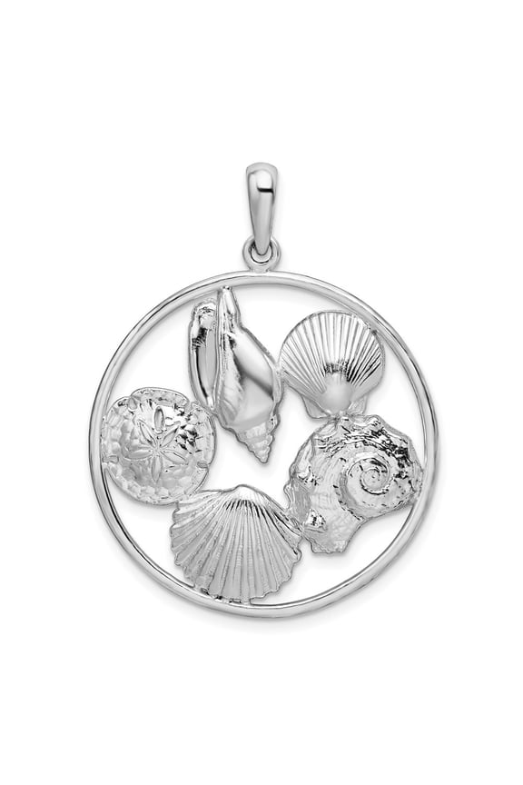 925 Sterling Silver Polished Shells in Circle Pendant for Women (Length - 38mm)