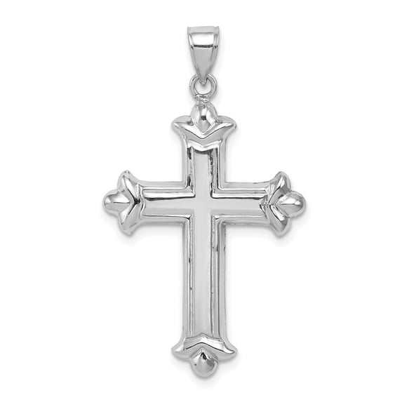 Diamond2Deal 925 Sterling Silver Rhodium-plated Fleur-de-lis Cross Pendant for Women (L- 1.5 Inch, W- 0.87 Inch)