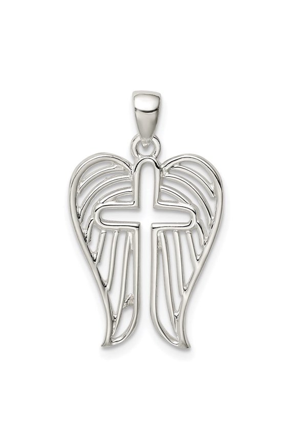 925 Sterling Silver Textured Wing Cross Pendant for Women (L- 1.05 inch, W- 0.64 inch)