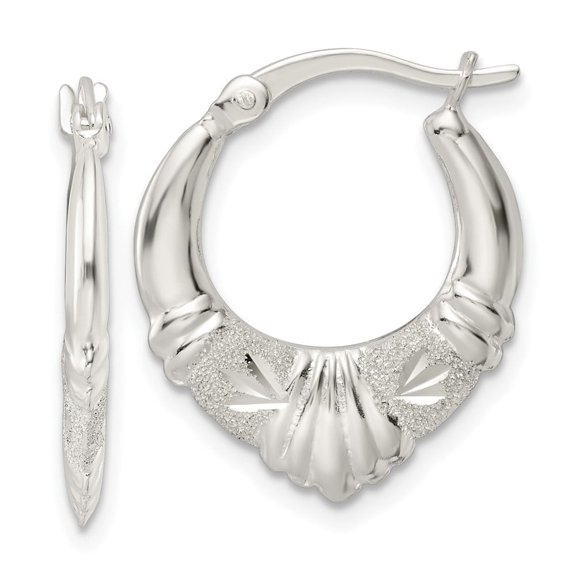 Diamond2Deal 925 Sterling Silver and Lasered Diamond-Cut Scalloped Hoop Earrings for Women (L- 0.85 inch, W- 0.74 inch)