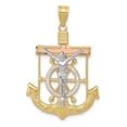 thumbnail image 1 of Diamond2Deal 10K Tri-Color Gold Diamond-Cut with Mariner's Cross Pendant for Women (L- 1.38 inch, W- 0.87 inch), 1 of 4