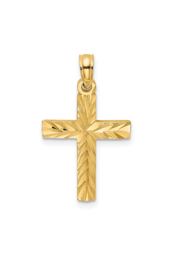 10K Yellow Gold Diamond-Cut Block Cross Charm Pendant for Women (L- 0.91 inch, W- 0.6 inch)