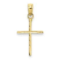 Diamond2Deal 10K Yellow Gold Diamond-Cut Polished Cross Charm Pendant for Women (L- 0.85 inch, W- 0.48 inch)