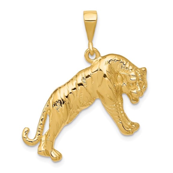 Diamond2Deal 10K Yellow Gold Tiger Charm Pendant for Women (L- 1.23 inch, W- 1.15 inch)