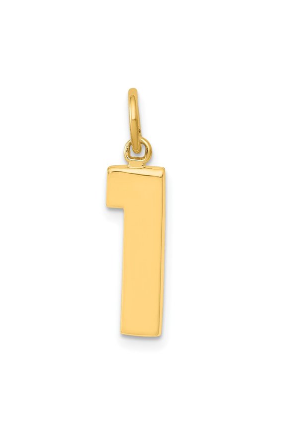 10k Yellow Gold Medium Polished Number 1 Charm Pendant for Women (L- 0.87 inch, W- 0.2 inch)