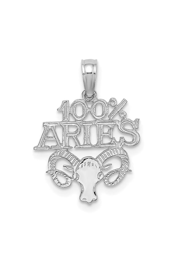 14K White Gold 100% ARIES Zodiac Charm Pendant for Women (L- 0.75 inch, W- 0.58 inch)
