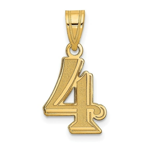 Diamond2Deal 14K Yellow Gold Polished Etched Number 4 Pendant for Women (L- 0.7 inch, W- 0.49 inch)