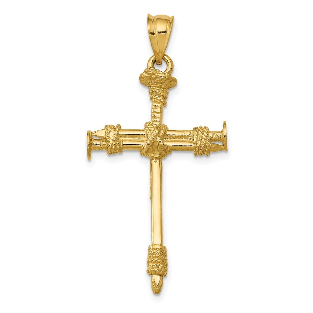 Diamond2Deal 14K Yellow Gold Polished Nail Cross Pendant for Women (L-40 mm,W-20 mm)