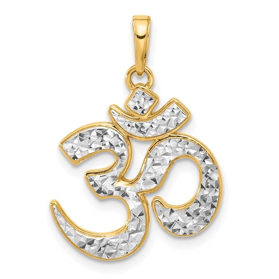 Diamond2Deal 14K Yellow Gold and White Rhodium Diamond-Cut Om Pendant for Women (L- 0.99 inch, W- 0.76 inch)