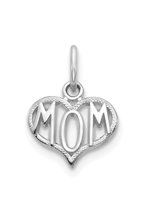 14K White Gold MOM Heart Charm Pendant for Women (L- 0.58 inch, W- 0.4 inch)