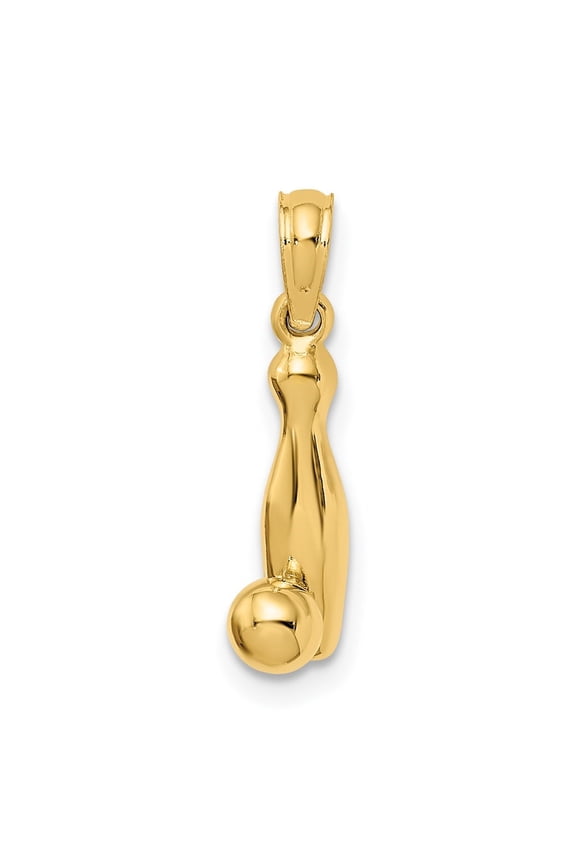 14K Yellow Gold 3-D Bowling Pin and Ball Charm Pendant for Women (L-13.6 mm,W-6.7 mm)