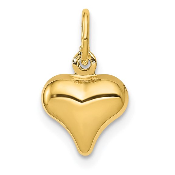 Diamond2Deal 14K Yellow Gold 3-D Puffed Heart Charm Pendant for Women (L- 0.56 inch, W- 0.36 inch)