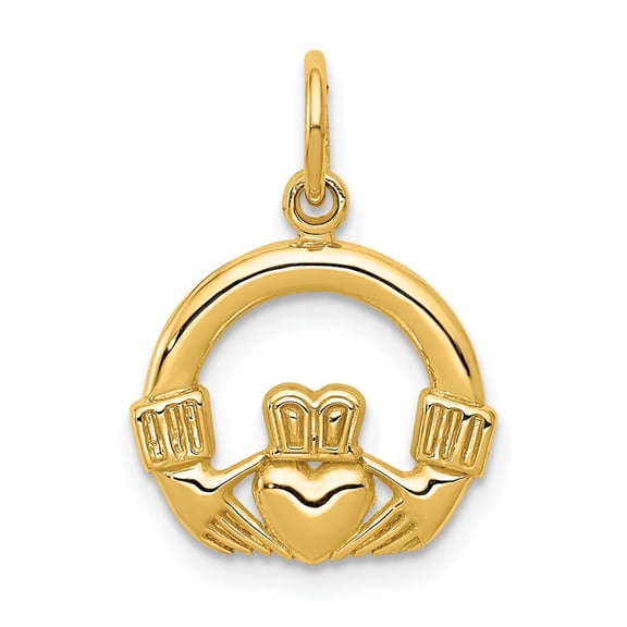 Diamond2Deal 14K Yellow Gold Claddagh Charm Pendant for Women (L-19 mm,W-14 mm)