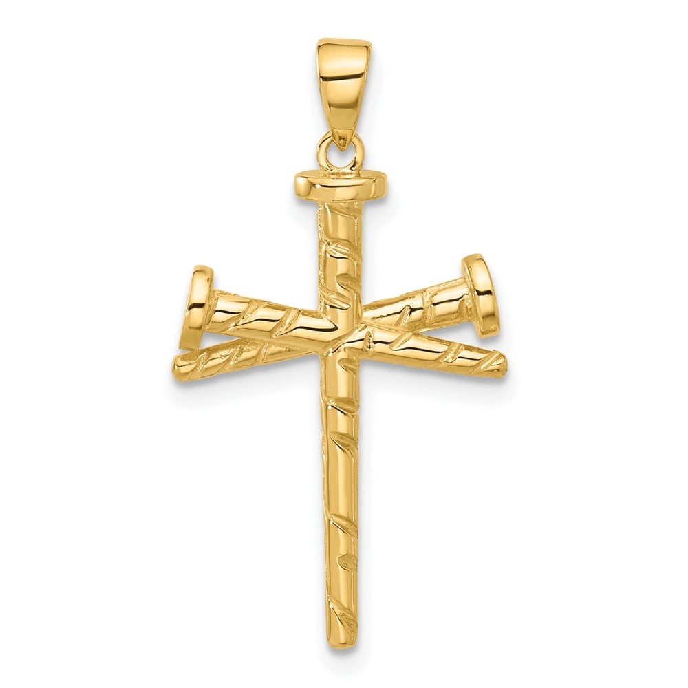 Diamond2Deal 14k Yellow Gold Polished and Textured Nails Cross Pendant for Women (L- 1.26 inch, W- 0.67 inch)