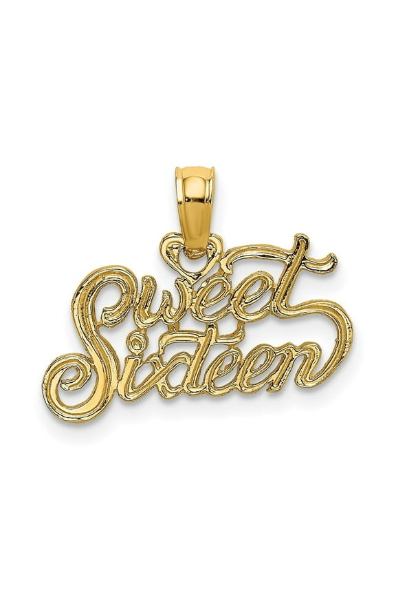 14k Yellow Gold SWEET SIXTEEN Charm Pendant for Women (L- 0.52 inch, W- 0.69 inch)