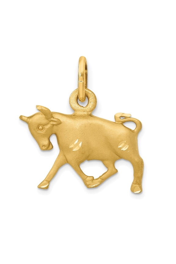 14k Yellow Gold Satin Diamond-Cut Taurus Zodiac Charm Pendant for Women (L- 0.6 inch, W- 0.56 inch)