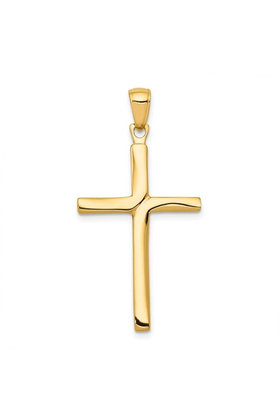 14k Yellow Gold Satin Finish Accent Stick Cross Pendant for Women (L- 1.38 inch, W- 0.52 inch)