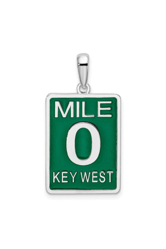 925 Sterling Silver Rhod-Plated Enameled Large Key West Mile 0 Pendant for Women (L- 1.18 inch)