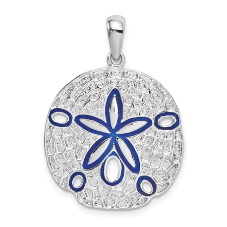 Diamond2Deal 925 Sterling Silver Rhod-Plated Enameled Sand Dollar Pendant for Women (L- 1.24 inch)