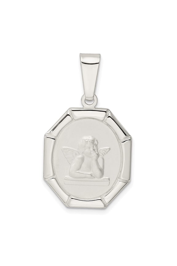 925 Sterling Silver Rhod-Plated Satin Raphael Angel Pendant for Women (L- 1.43 inch, W- 0.78 inch)