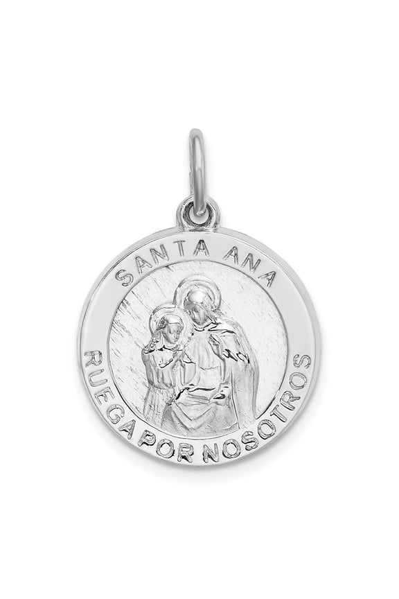925 Sterling Silver Rhod-Plated Spanish Saint Anne Medal Pendant for Women (L- 1.11 inch, W- 0.75 inch)