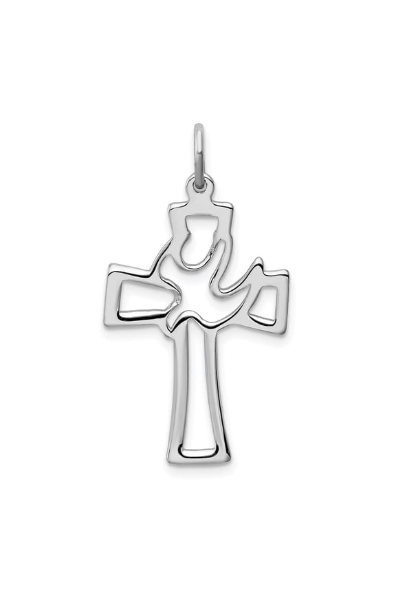 925 Sterling Silver Rhodium-Plated Polished Cut-Out Dove Cross Pendant for Women