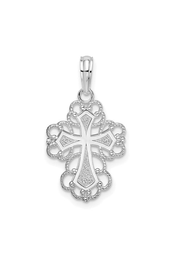 925 Sterling Silver Rhodium-Plated Polished Fancy Lacy Cross Pendant for Women