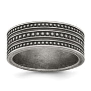 Diamond2Deal Stainless Steel Antiqued G-Metal IP-plated Beaded 10mm Flat Mens Band Size 12