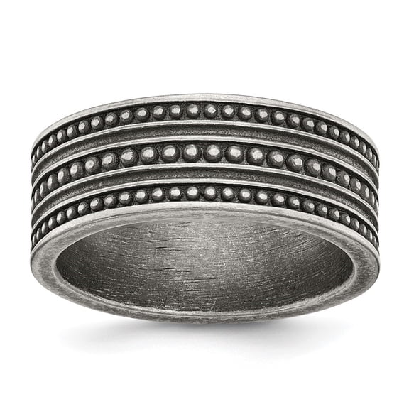 Diamond2Deal Stainless Steel Antiqued G-Metal IP-plated Beaded 10mm Flat Men's Band Size 9