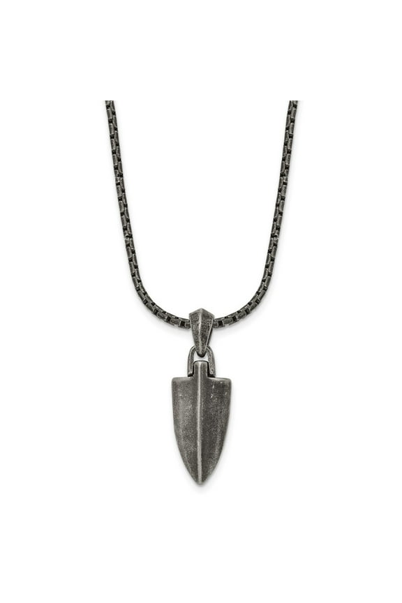 Stainless Steel Antiqued and Polished Arrow Pendant on a Box Chain Necklace for Men 28"