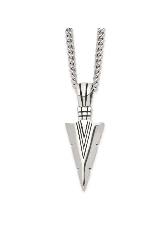 Stainless Steel Antiqued and Polished Dagger Pendant on a Curb Chain Necklace for Men 22"