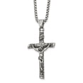 thumbnail image 1 of Diamond2Deal Stainless Steel Antiqued and Polished INRI Crucifix Pendant on a Box Chain Necklace for Men 22", 1 of 6