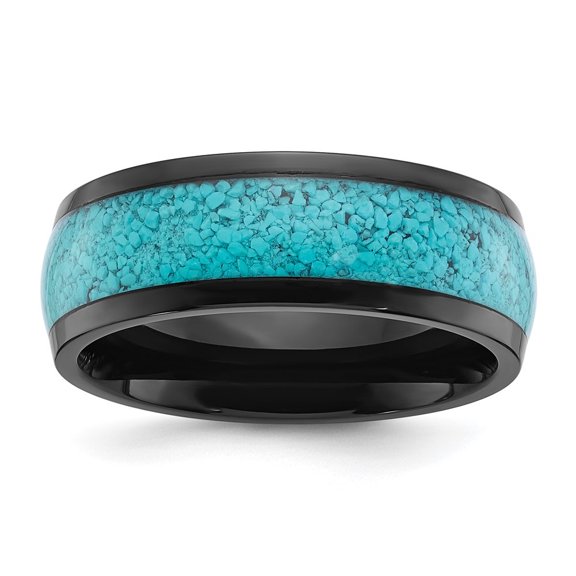 Diamond2Deal Stainless Steel Black IP-plated with Imitation Turquoise Inlay 8mm Band Size 11.5